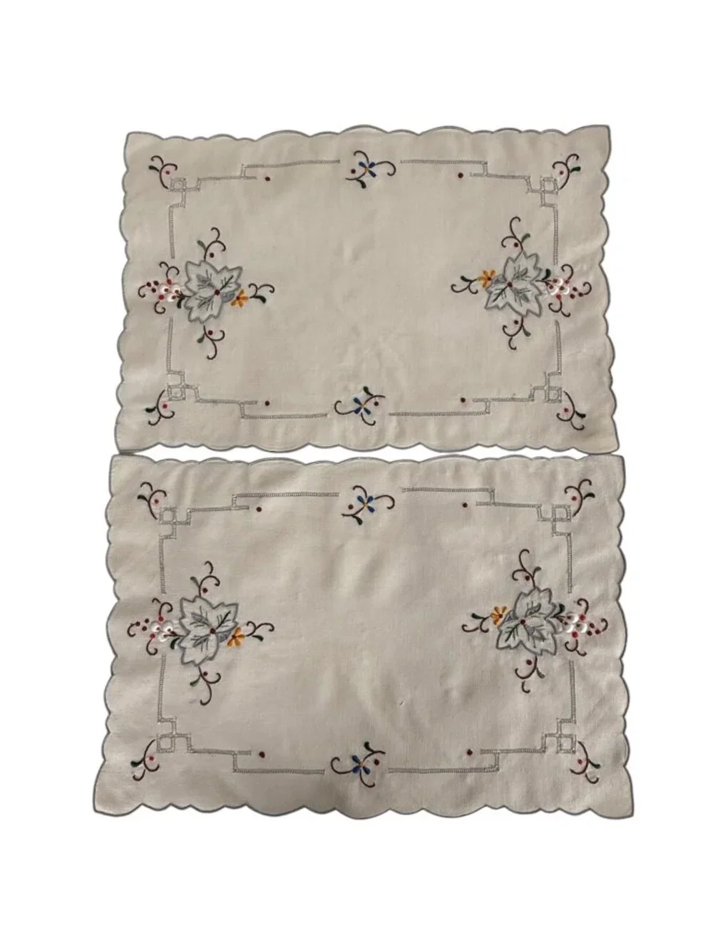 Embroidered Linen Table Runner 8 Placemats Dinner Napkins 6 Cocktail Set Floral